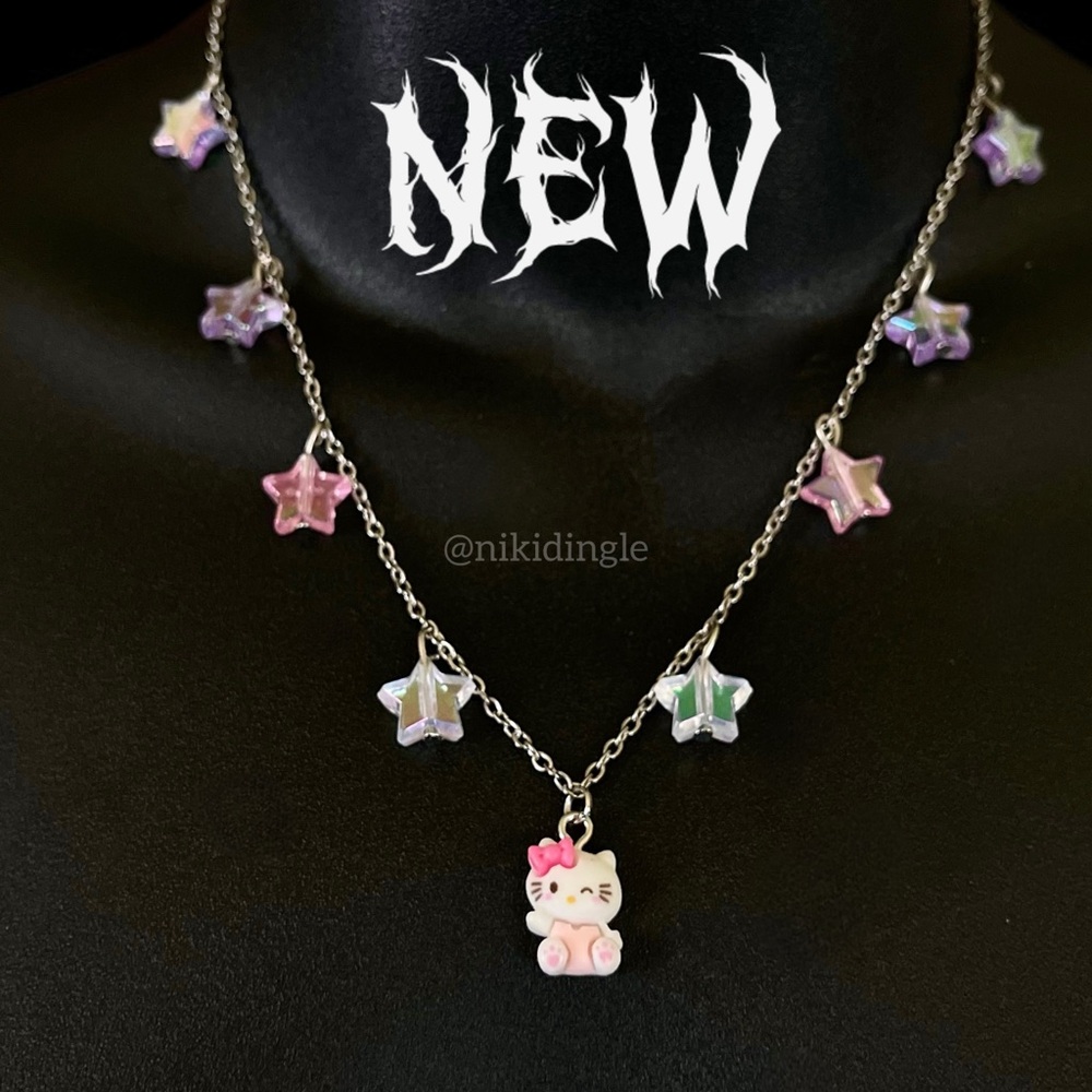 Handmade Whimsical Star Hello Kitty Charm Necklace  Choker Fantasy Folly Custom